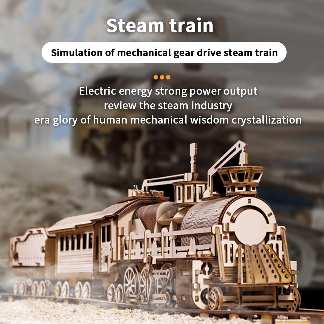 3D Puzzle Holz Dampflokomotive Mechanik Getriebe Bausatz, DIY Montage 3D Holzpuzzle Zug Bastelset Weihnachten 2025 Dekoration Geschenk Modell, Dampflokomotive + Ständer (524 Teile)