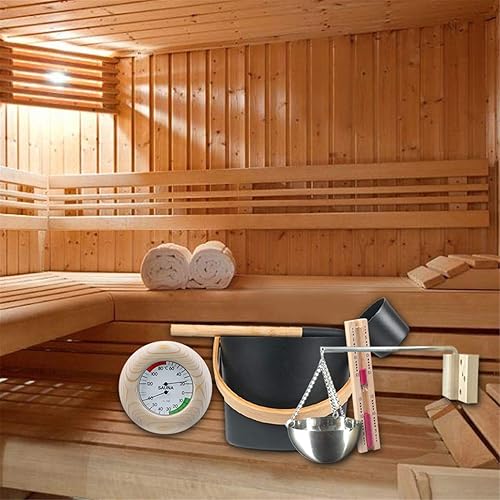 Miniatura 2 de successfun Juego de accesorios para sauna de 7 L, cubo de sauna con cucharón con cuchara de mango largo, termómetro de reloj de arena, higrómetro,