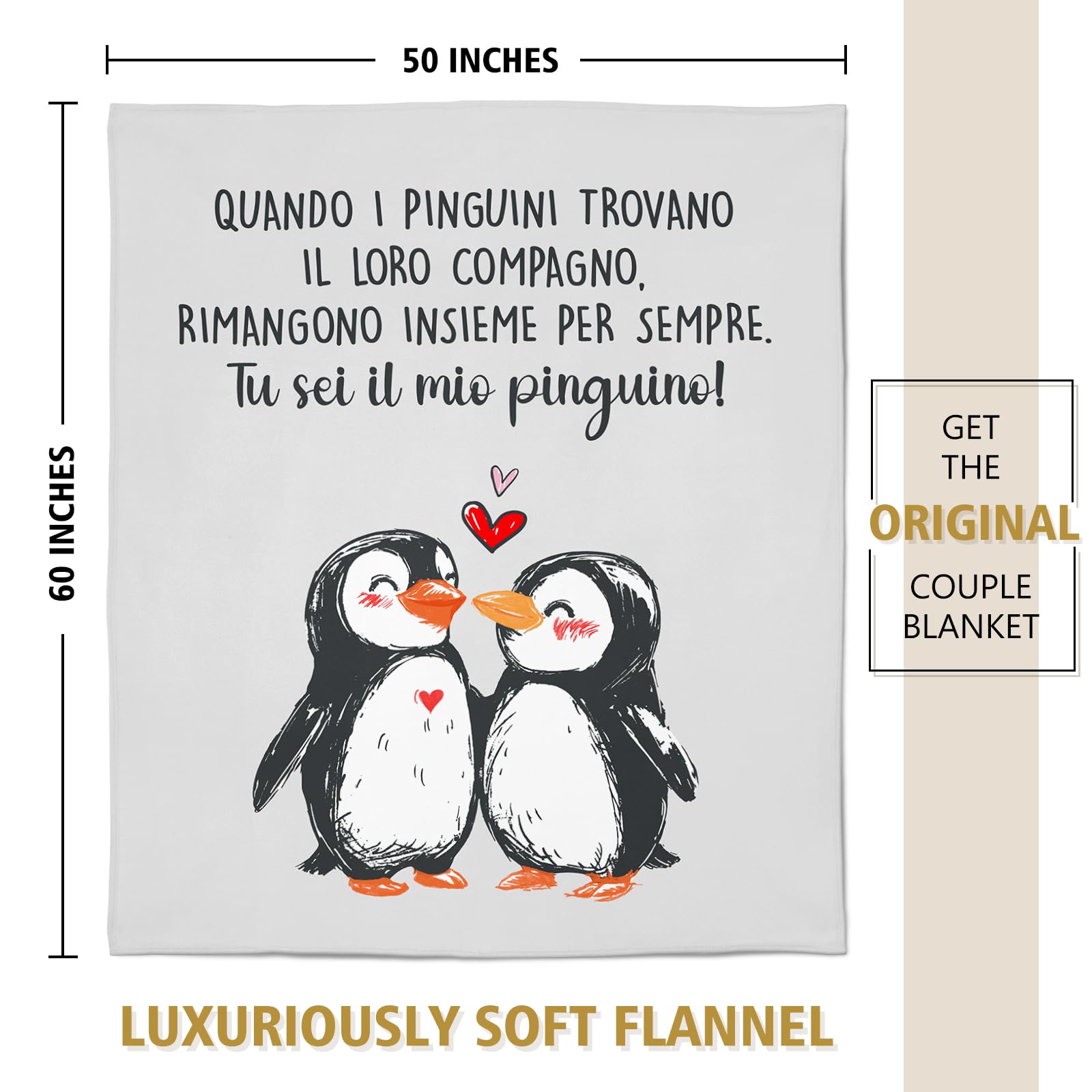 Craftique Regalo Fidanzato, Coperta Pinguino, Regali di Anniversario per Lui, Anniversario Fidanzamento, Regali per Lui Lei, Regali per Lei, Regali di Coppia, Regali San Valentino Per Lui 153 x 127 cm