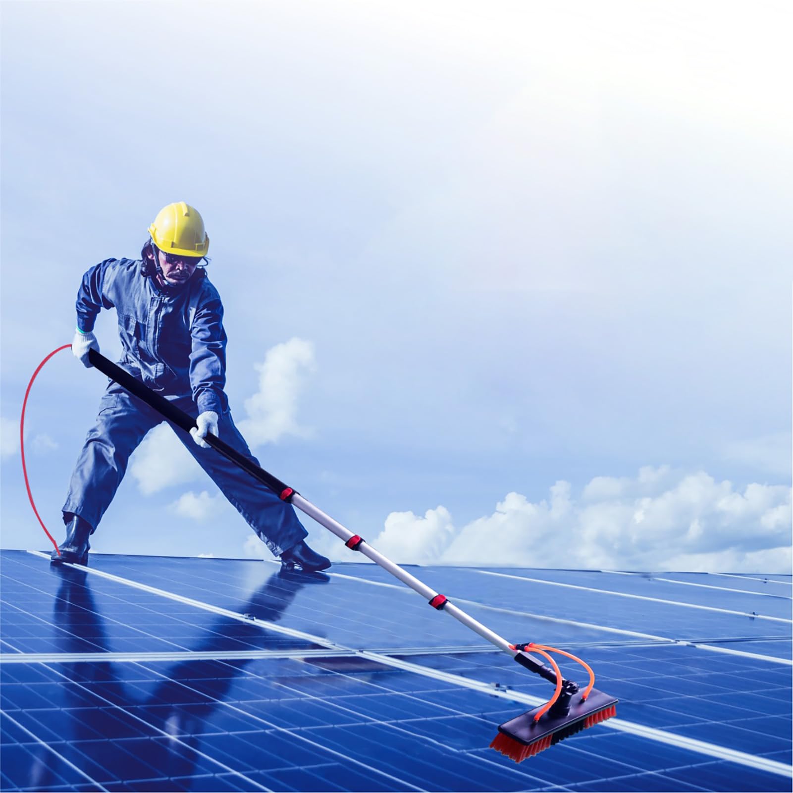 Palo per la pulizia delle finestre, spazzola telescopica alimentata ad acqua, estensibile per la pulizia del tetto del veranda, pulizia dei pannelli fotovoltaici e solari, 6 m