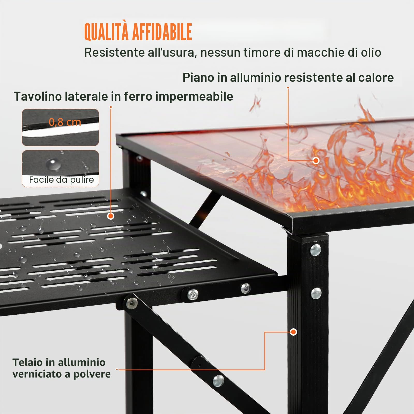 VEVOR Cucina da Campeggio per Cottura BBQ Pieghevole Portatile 2 Ripiani Carico 40 kg Materiale in Alluminio Ferro Dimensioni Estese 126x46x81 cm, Tavolo Pieghevole Portaoggetti da Campeggio per BBQ