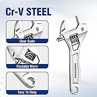 Vista 5 de WORKPRO - Llave ajustable de 4 pulgadas de servicio pesado con escala imperial y métrica, llave premium de acero Cr-V, cromada
