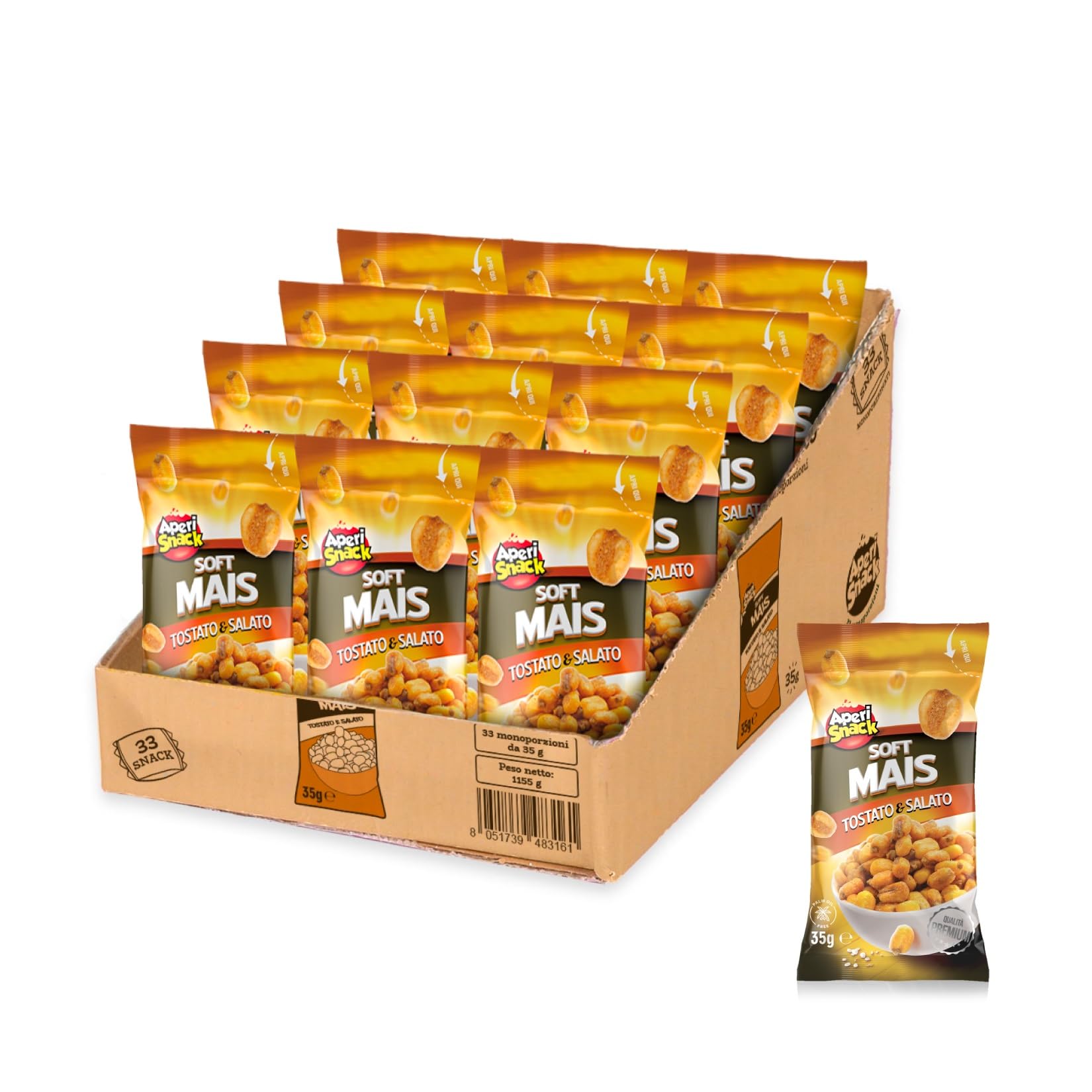 Aperisnack® - AP04.011.08 Soft Mais Tostato e Salato Vassoio 33pz monoporzione 35g Snack Salati per Aperitivo e per le tue Feste
