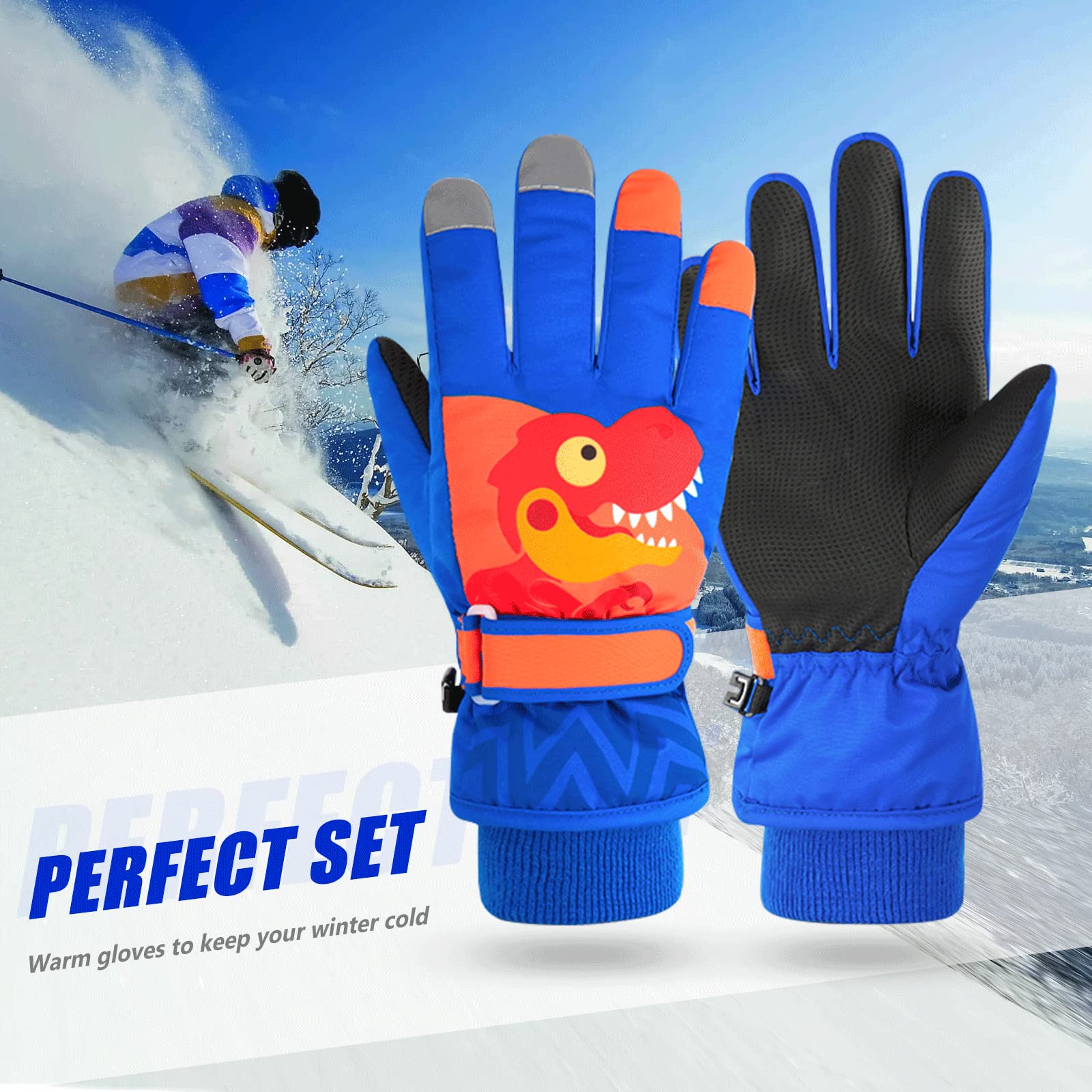 Guanti Bambino Neve Guanti Neve Bambini Unisex - Impermeabili Con Peluche, Dinosauri, Età 1-13 Anni Guanti Neve Bambino