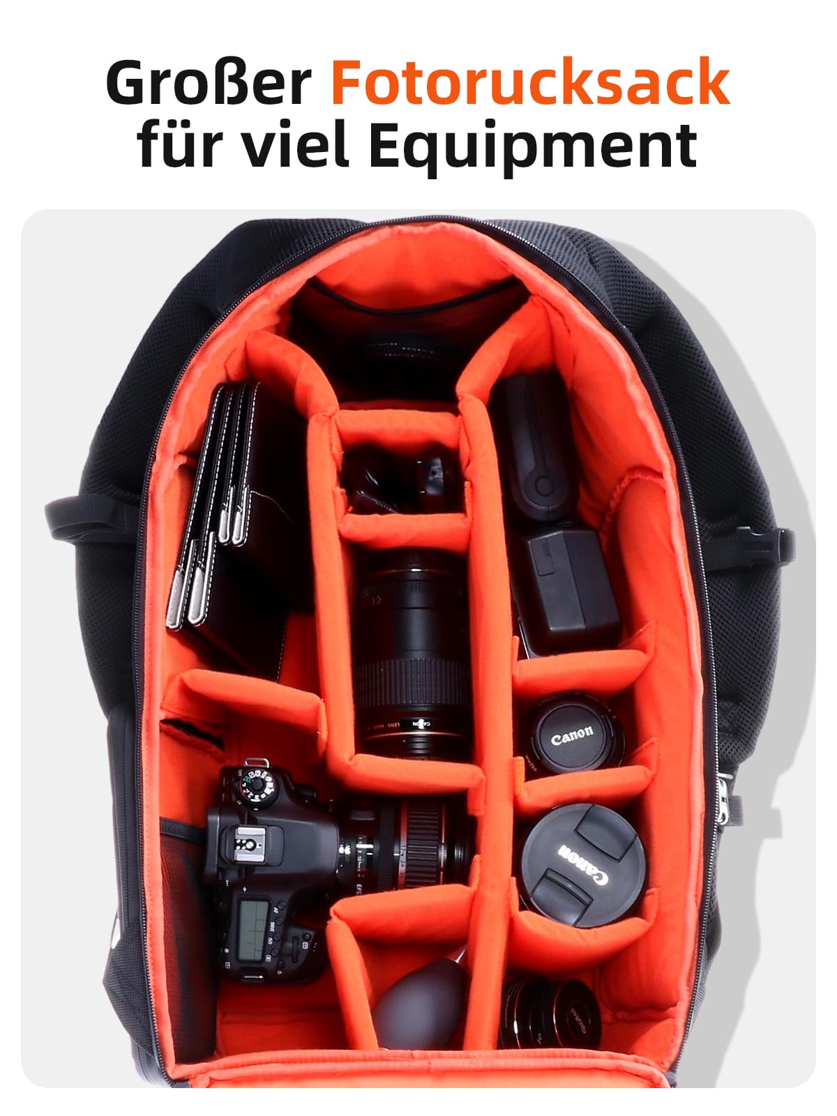 Rollei 20292 Fotoliner Fotorucksack L I großer Kamerarucksack I Daypack I inkl. Laptop-Fach,Regenschutz und Handgepäck tauglichen Maßen I Schwarz
