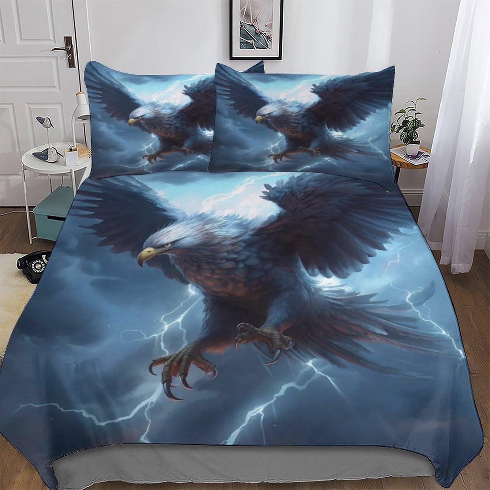 Pazzk Boys Eagle Bedding Set 3D Print Duvet Cover Set With Pillowcase With Zipper Soft Microfiber Bedspread Cover Comforter Cover 3Pcs For Girls And Teenagers Double (200X200cm)