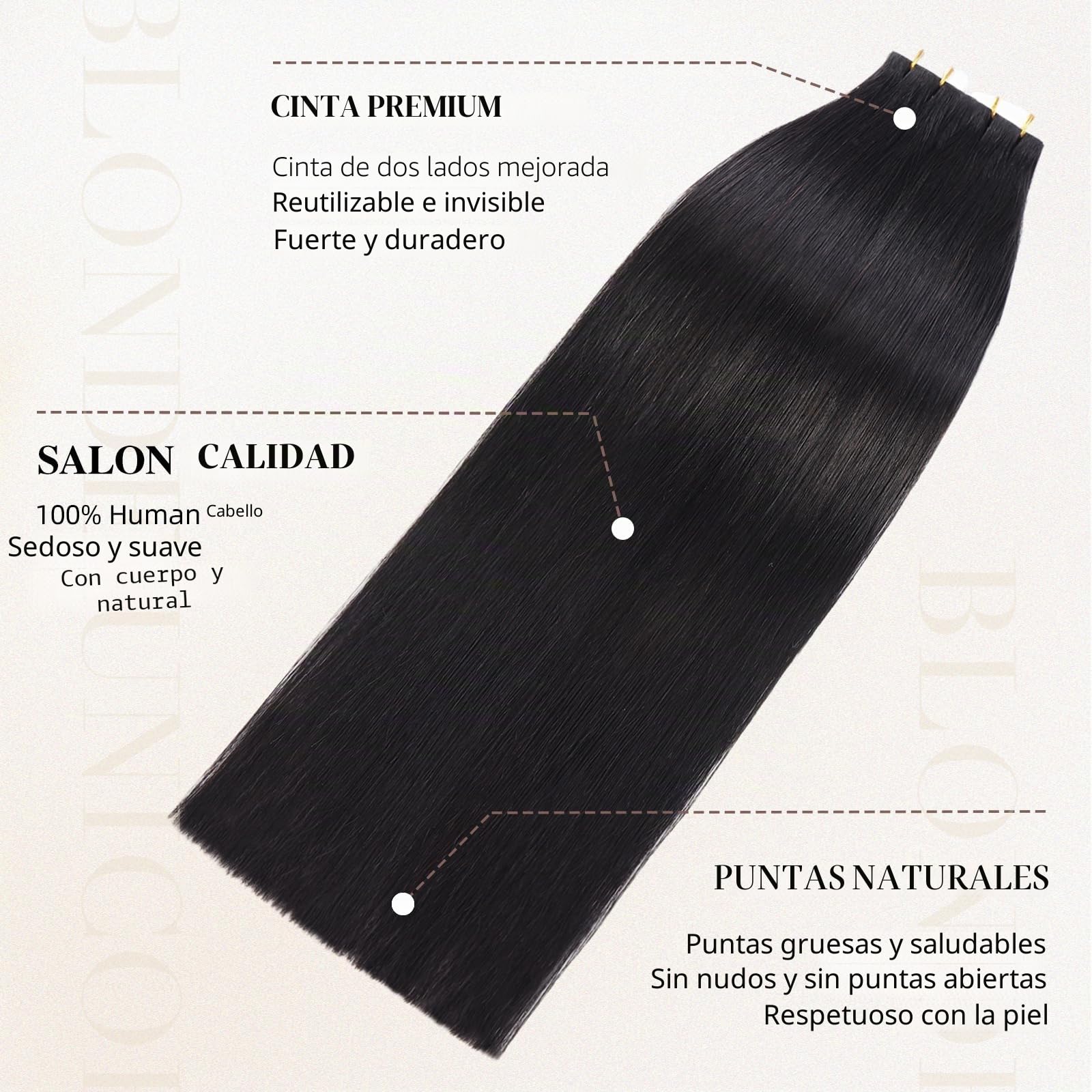 Extensiones Adhesivas Pelo Natural 20pcs Extensiones Pelo Natural 35cm Negro natural Extension de Cabello Naturales Invisibile Cabello Humano Naturales 40g(14inch,1B#)