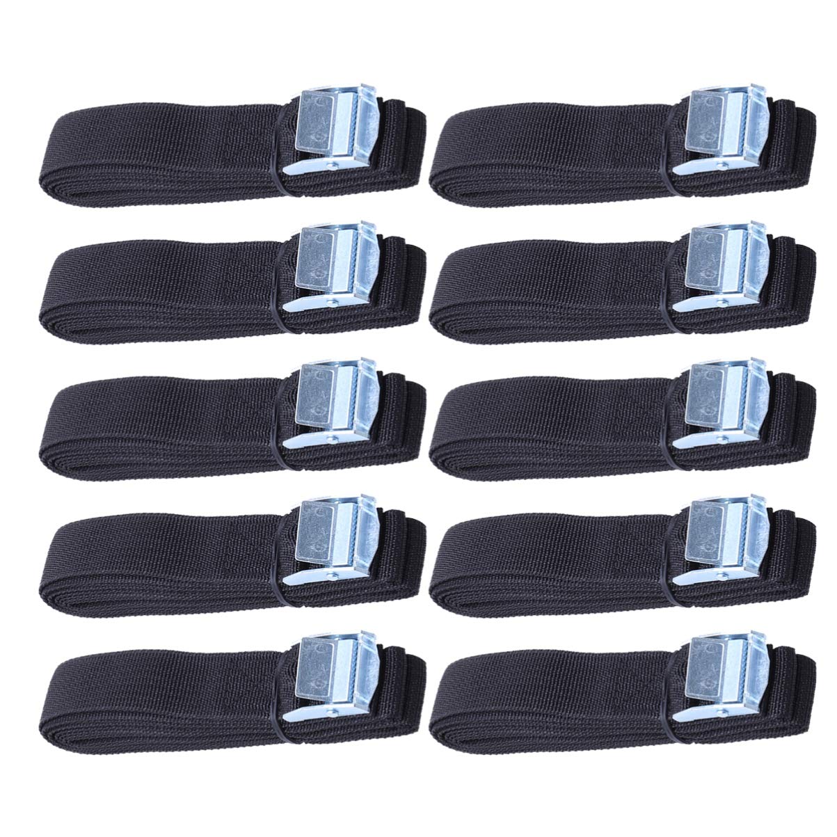 BELLIFFY 10pcs Cargo Lashing Straps with Steel Buckle Thick Nylon Quick Release Tie Down Straps for Luggage Kayak Roof Rack and Boat Transport Black