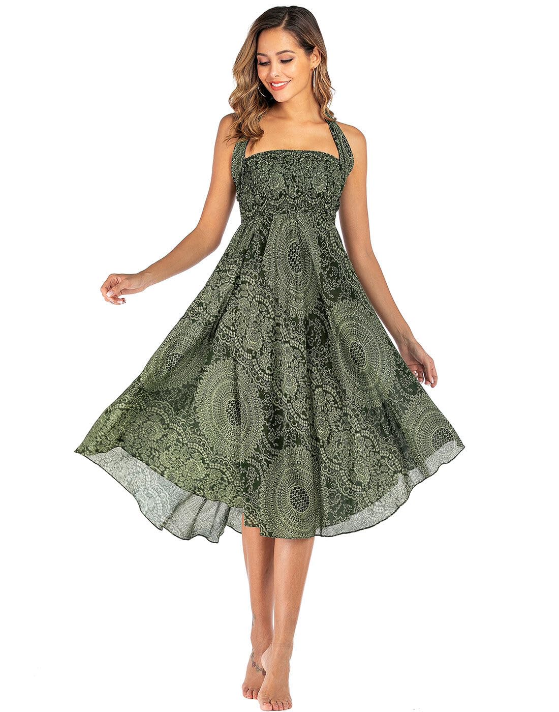 FEOYA Donna Gonna Lunga Elegante Abito a Vita Alta Estate Boemia Capestro Abito Spiaggia 2 in 1 Gonne da Mare