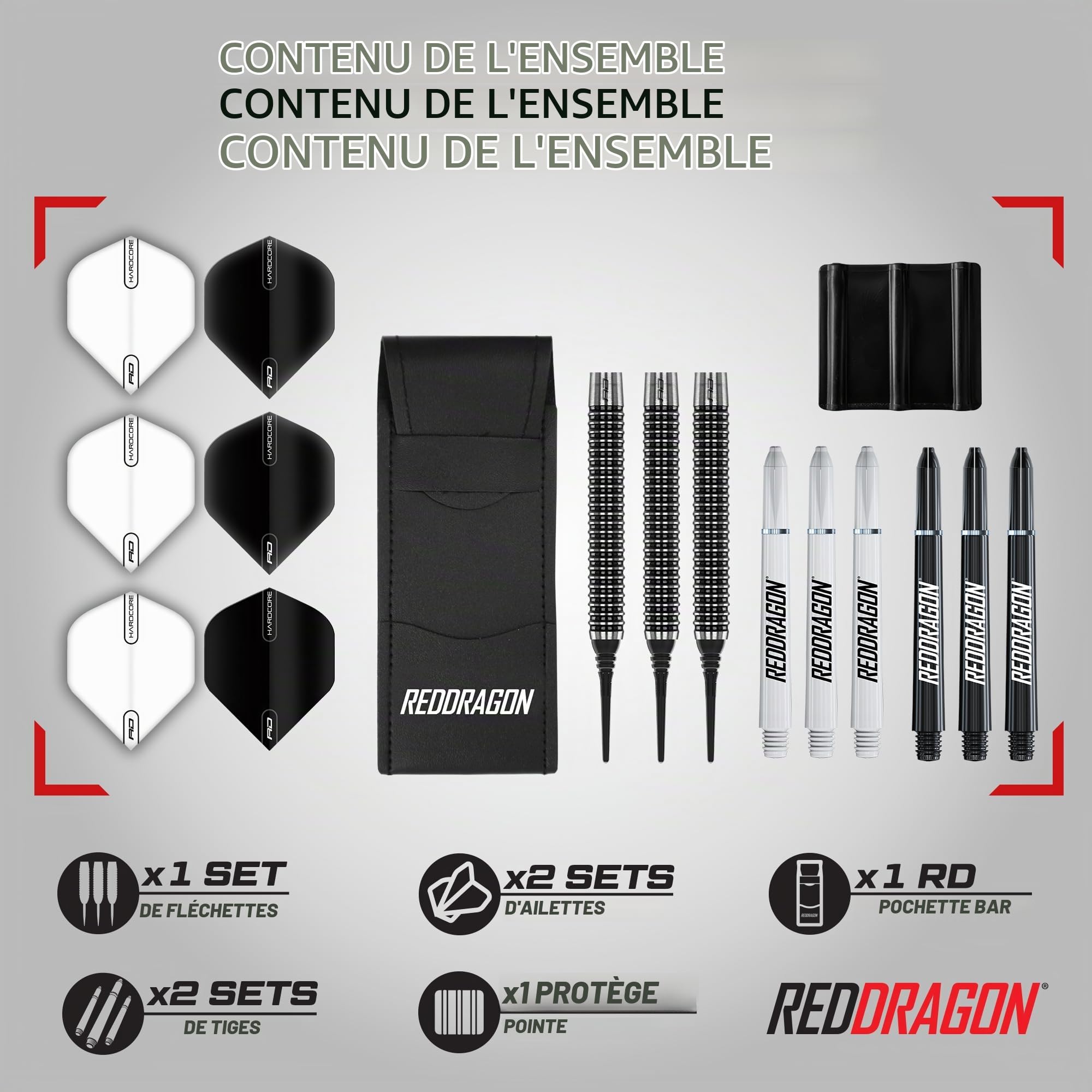 RED DRAGON Pegasus Tungsten Steel Soft Tip Darts Set 18g, 20g - White Stems, White Flights