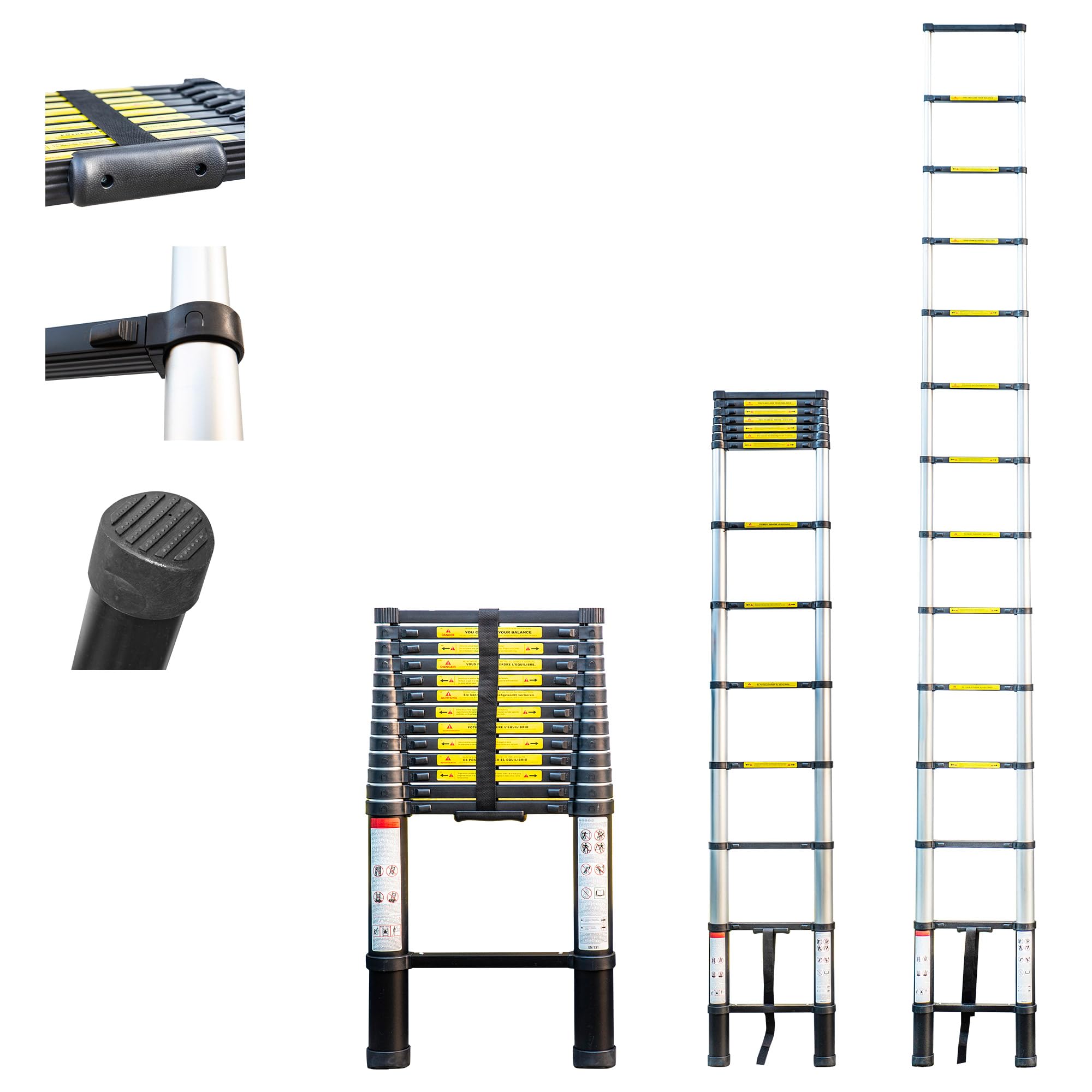 HOSTRÖM Echelle telescopique 4,​1m TELESCOO14, Aluminium, Pliable, Extensible, Hauteur de Travail Max 5m, Standart EN131, Garantie 5 Ans