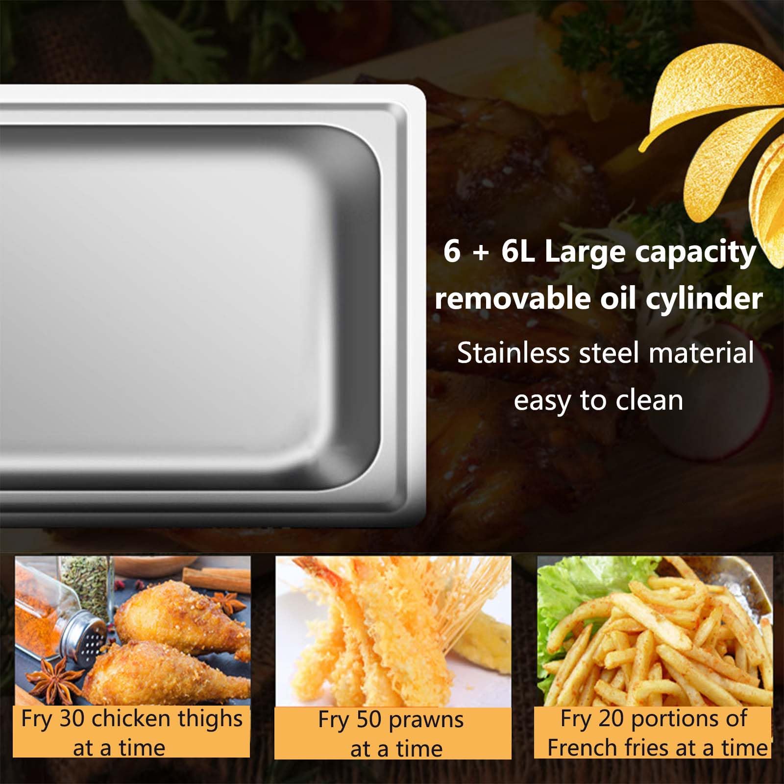 DoubleZone - Friggitrice a gas in acciaio inox da 12 l, con potenza di fuoco regolabile e cestelli fritti per patatine fritte perfettamente croccanti e patatine fritte da fast food