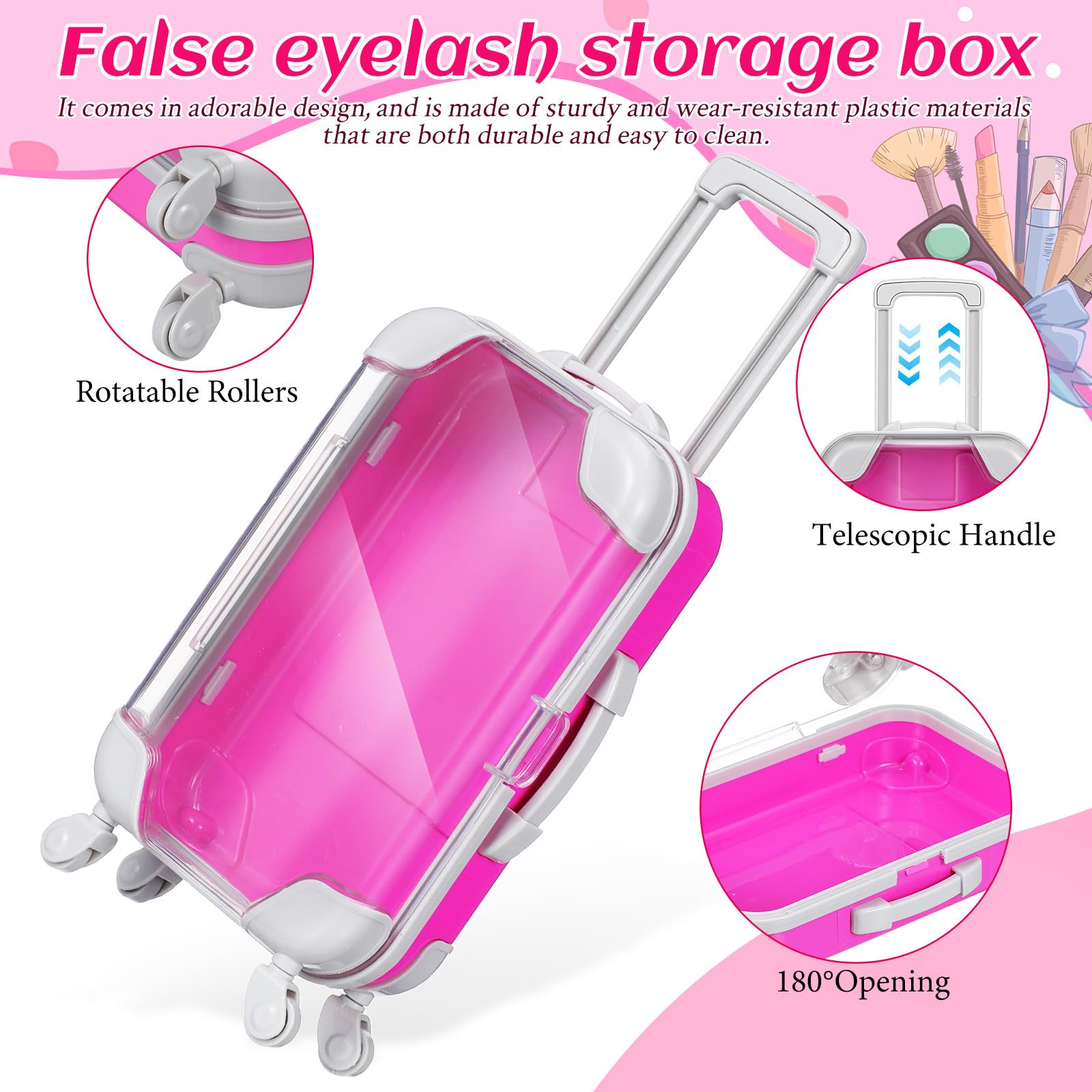 Abaodam Set 4 Pezzi Astuccio Portatrucchi da Viaggio in Plastica Rosa, Compatto e Portatile per Organizzare Strumenti di Bellezza, per Donne Professioniste in Viaggio
