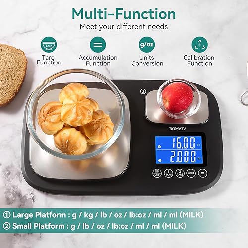 Miniatura 3 de BOMATA Báscula digital de cocina de doble plataforma con dos precisiones de 0.00 oz y 0.01 g0.001 oz, capacidad máxima 11 lb5 kg, función de tara,