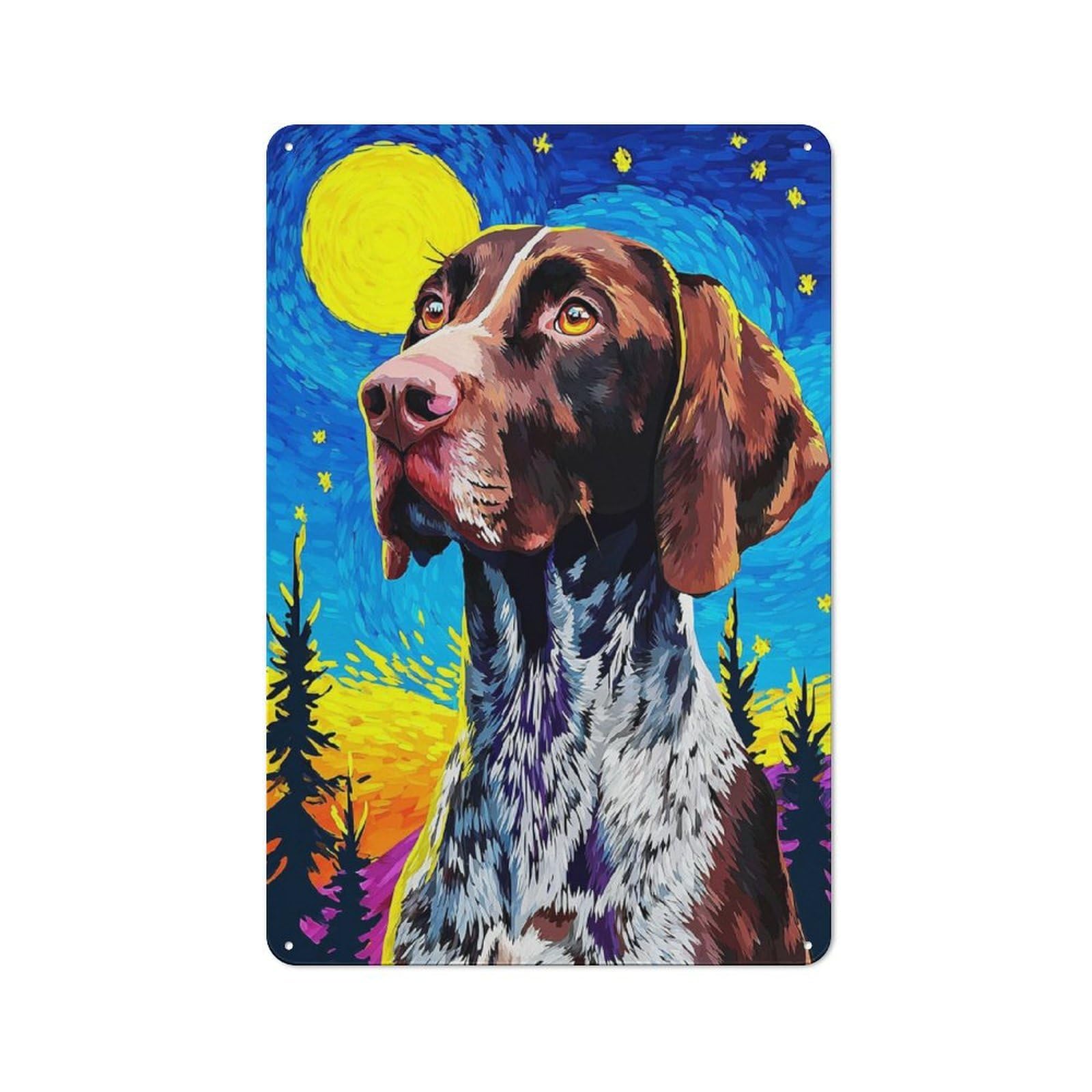 Junmoney Starry Night Dog Portrait -19 Shop Front Style Decorative Metal Plaque 30X20cm, Shop Wall Decor For Cafe, Bistro, Bakery Or Restaurant