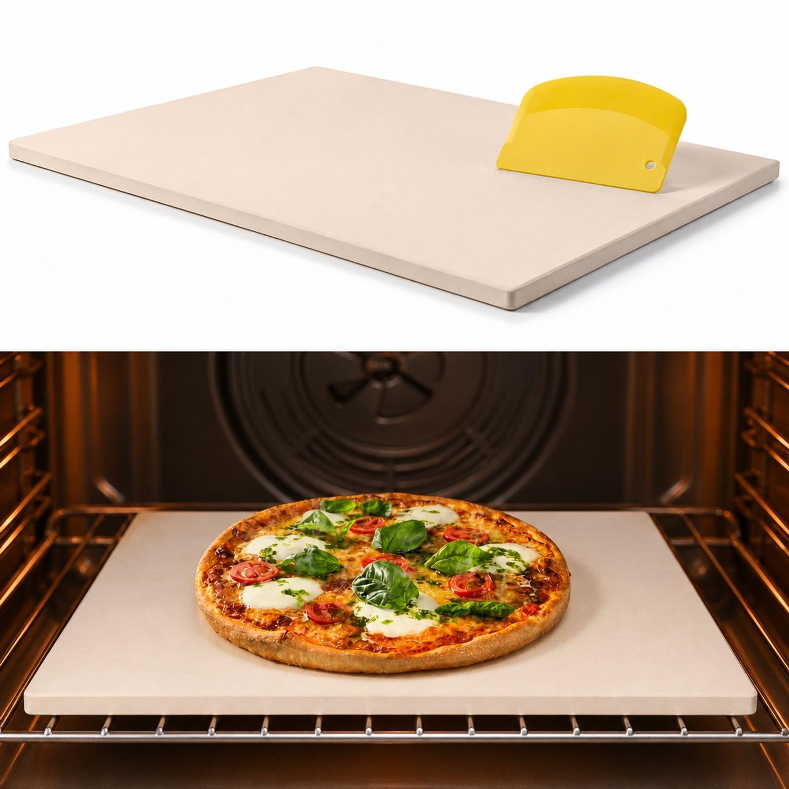 Rechteckiger Cordierit-Pizzastein mit PP-Schaber für Ofen, Brotbacken und Grill