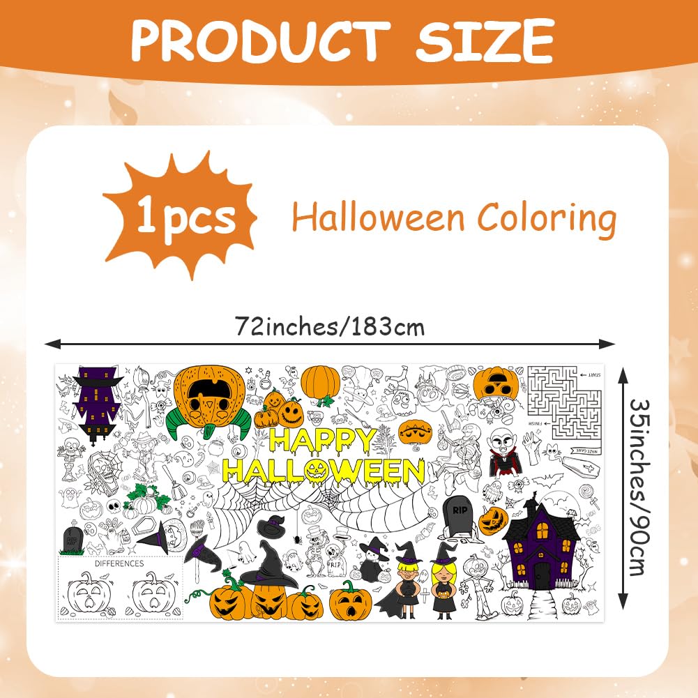 SICOHOME Halloween-Maltischdecke Für Kinder – 109x79 Cm Großes Malposter Mit Gruselmotiven, Für Partys Und Klassen