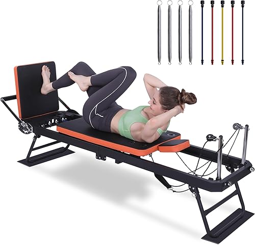Pilates Reformer,Foldable Pilates Machine for Home Use and Gym Workout,Suitable for Advanced and Beginners Users ,Pilates Equipment with 4 Springs&5