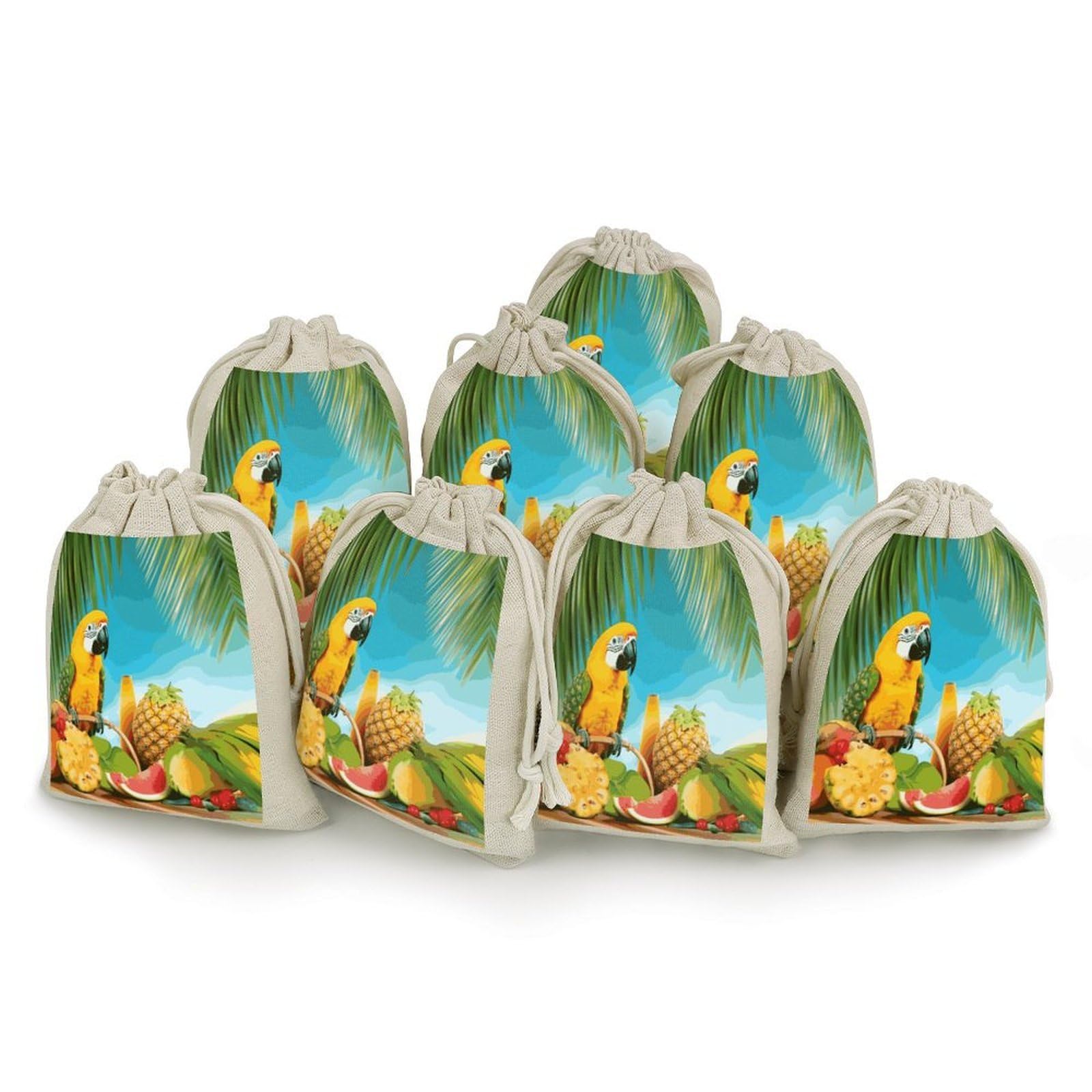 Adfgyerh Style Summer Parrot Pineapple Birds Bags With Drawstring Reusable,Jewelry Bags 4.9 X 6.7 Inch, Set Of 8,Gift Bags For Party Wedding Storage Home Supplies