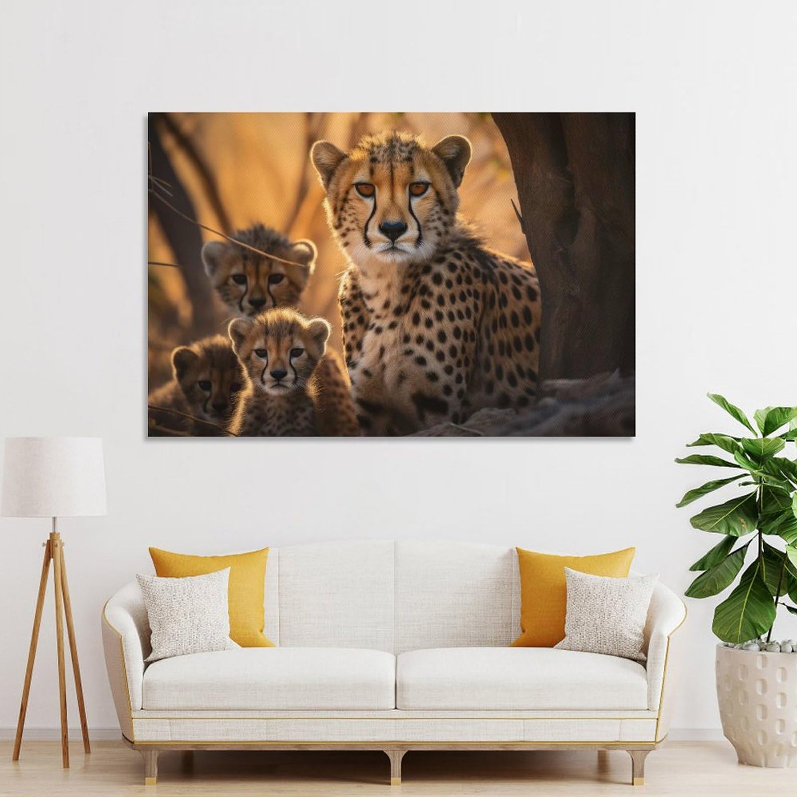 Junmoney Home Decor Wall Art Cheetah With Cubs, 12x18inch(30x45cm), for Hallway, Bedroom Or Modern Interiors, Gift Idea for Housewarming And Birthdays