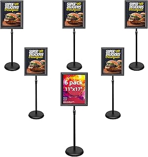 6Packs Pedestal Poster Sign Stand, Adjustable Aluminum Snap Open Frame Sign Holder Poster Stand 11x17 Inch for Vertical/Horizontal Display, Black
