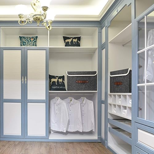 Miniatura 4 de TYEERS Cajas de almacenamiento plegables, lavables, contenedores de almacenamiento de tela con tapas para el hogar, dormitorio, armario, oficina,
