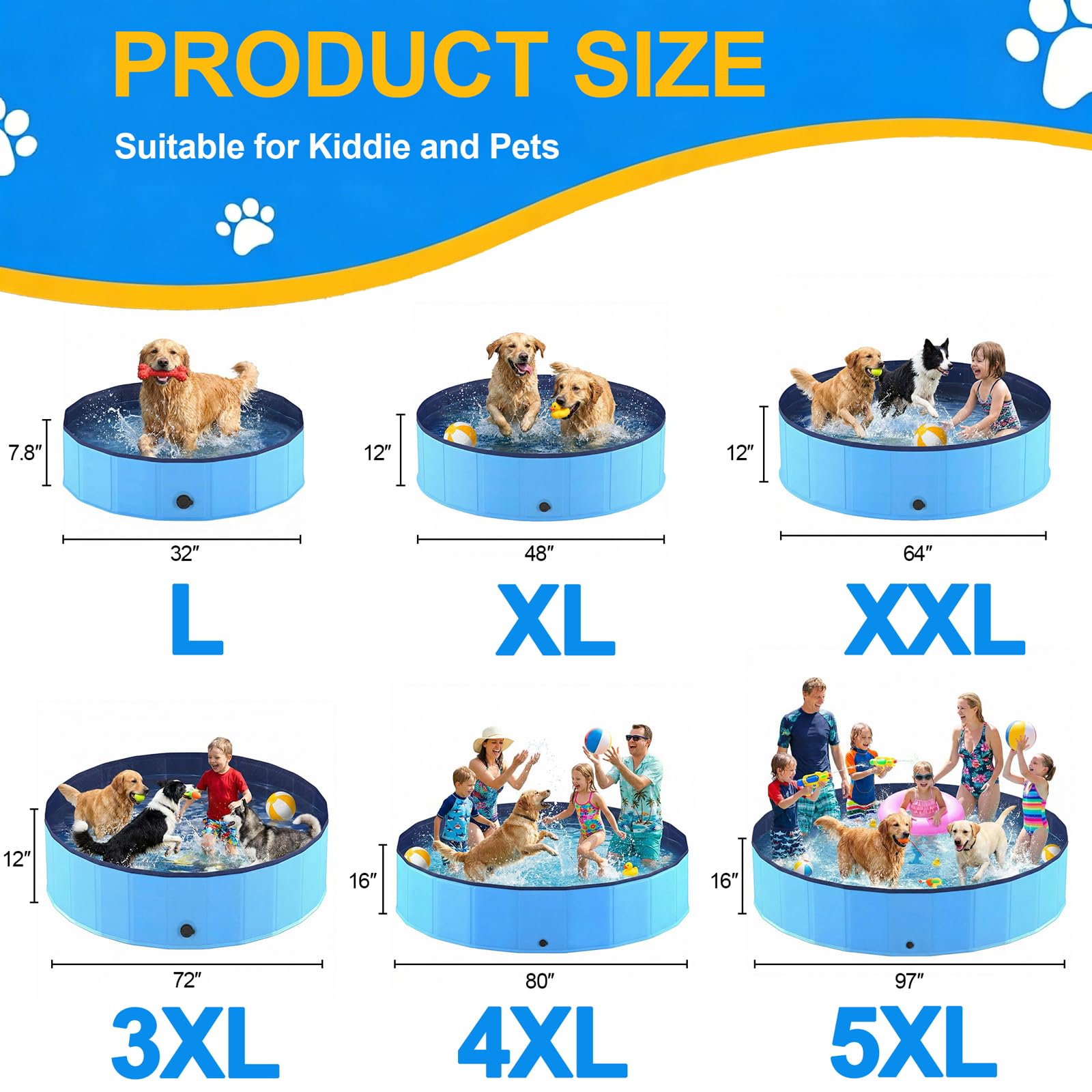 Piscine Chien Pliable 160x30cm en PVC, Piscine Enfant Stable et Antidérapant, Piscine Portable pour Grand Chien et Animaux de Compagnie Bleu