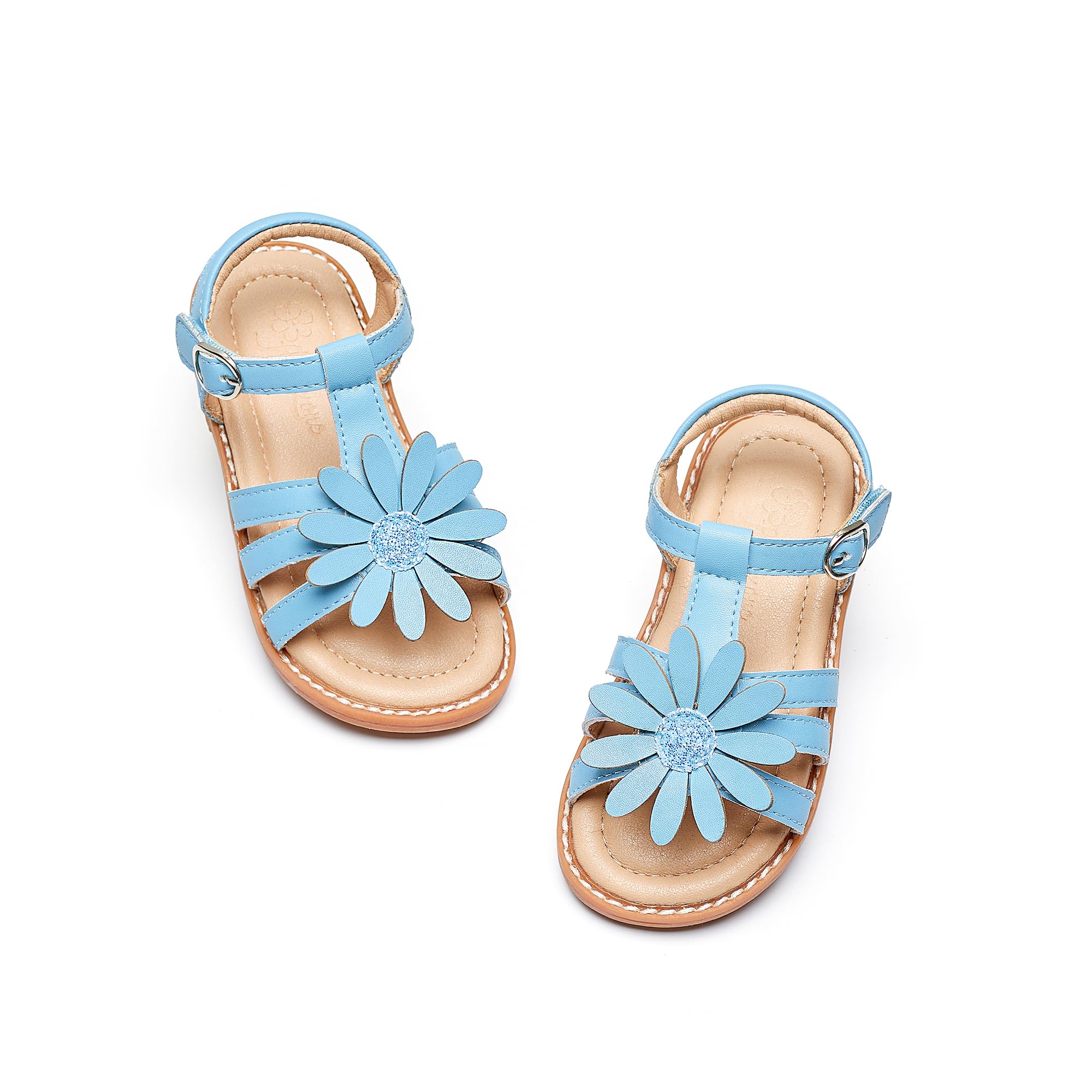 Flaryzone Toddler Girls Sandals Open Toe Flat Flower Girl Dress Shoes