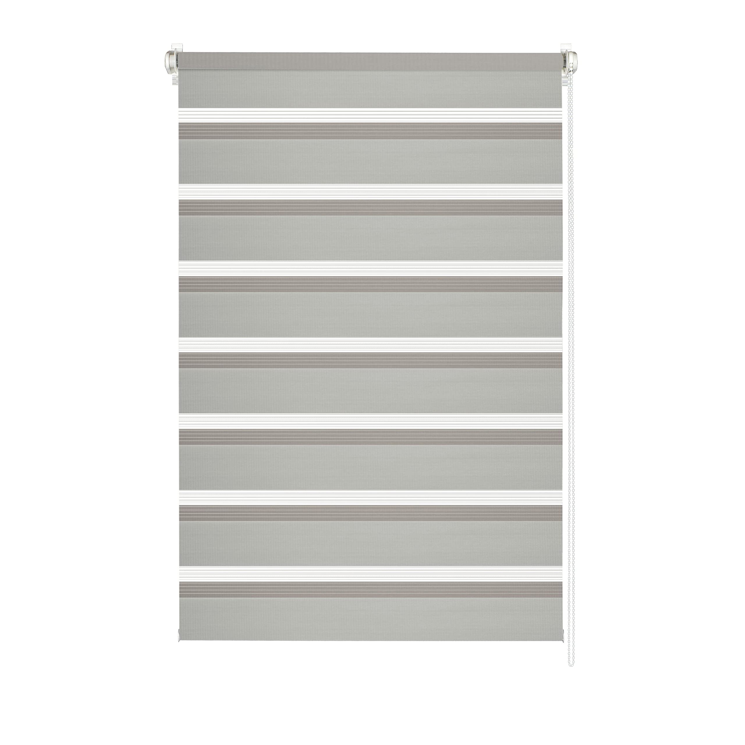 GARDINIA Tenda a Doppio Rullo, Montaggio a Incastro o con Adesivo, Montaggio Senza Trapano, Catenella Laterale, Strisce Trasparenti e Opache, Grigio Chiaro, 90 x 150 cm