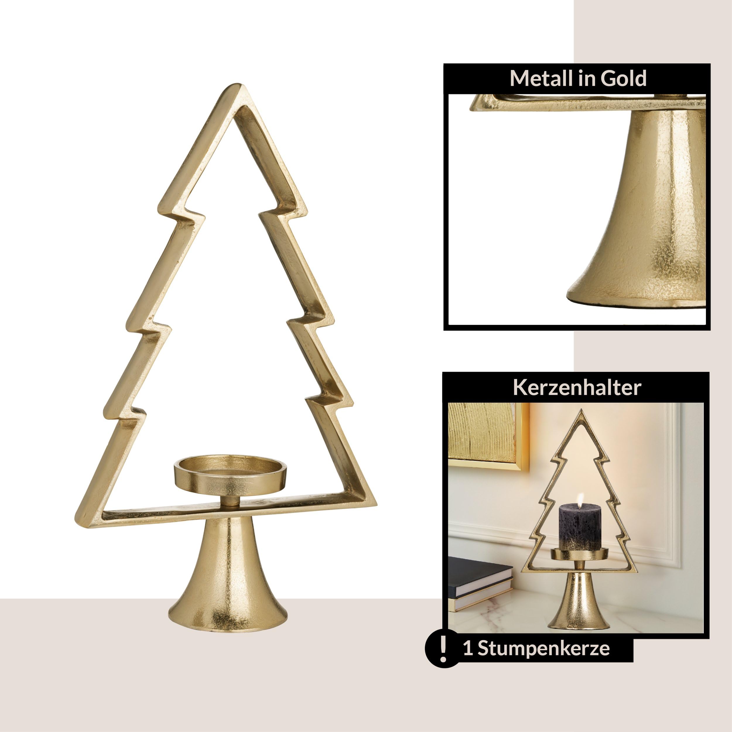EGLO LIVING Deko Baum Mukayle, Tannenbaum mit Kerzenhalter | Weihnachtsdeko Fensterbank, Wohnzimmerdeko Weihnachten für Stumpenkerzen, Metall in Gold, H 44 cm