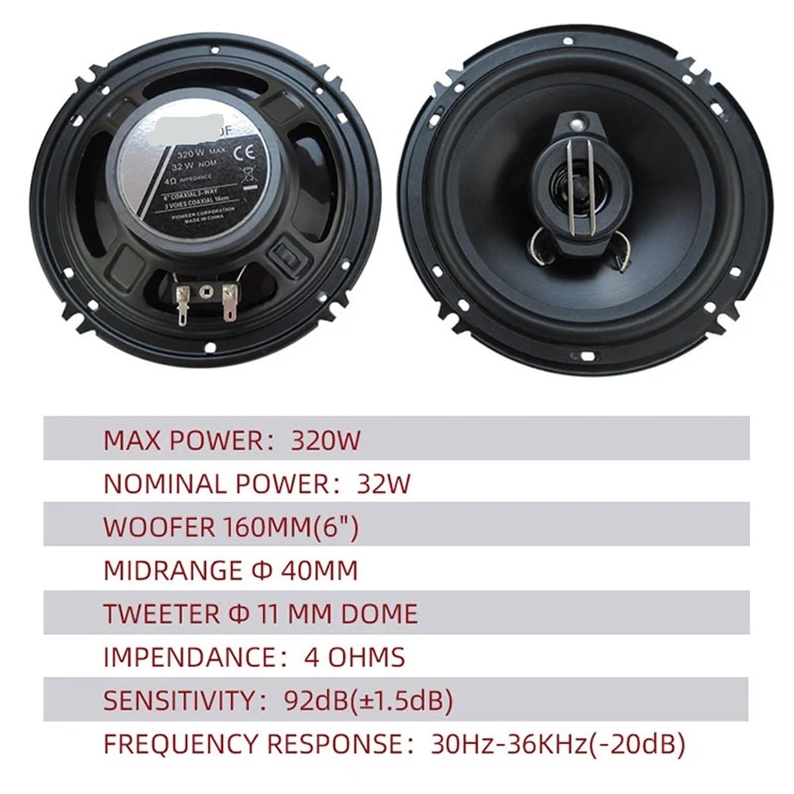 6-inch 3-Way Coaxial Speaker, 640W Peak Full Range Audio