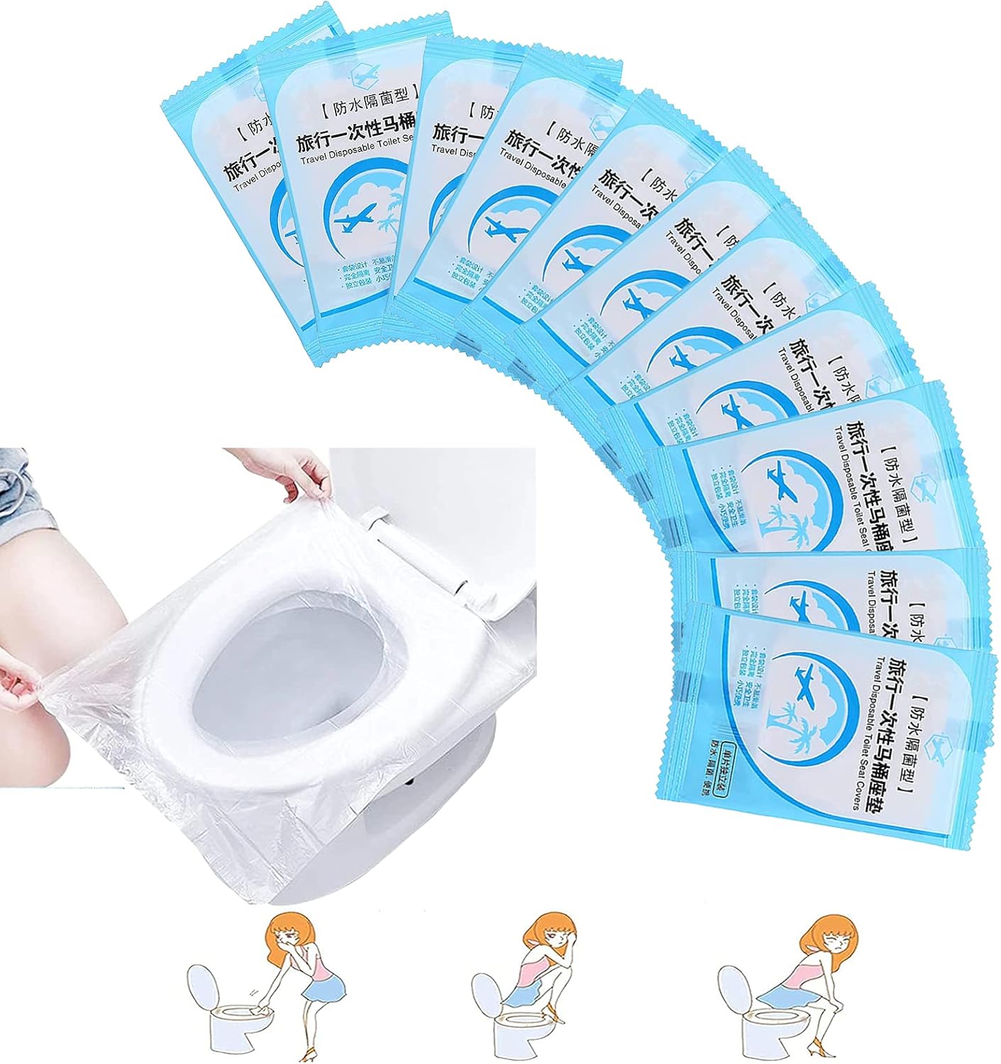 50 pcs Almohadilla de inodoro desechable， Protector WC Desechable Impermeable， Protector Water Desechables Papel Cubre Inodoro Paquete Individual