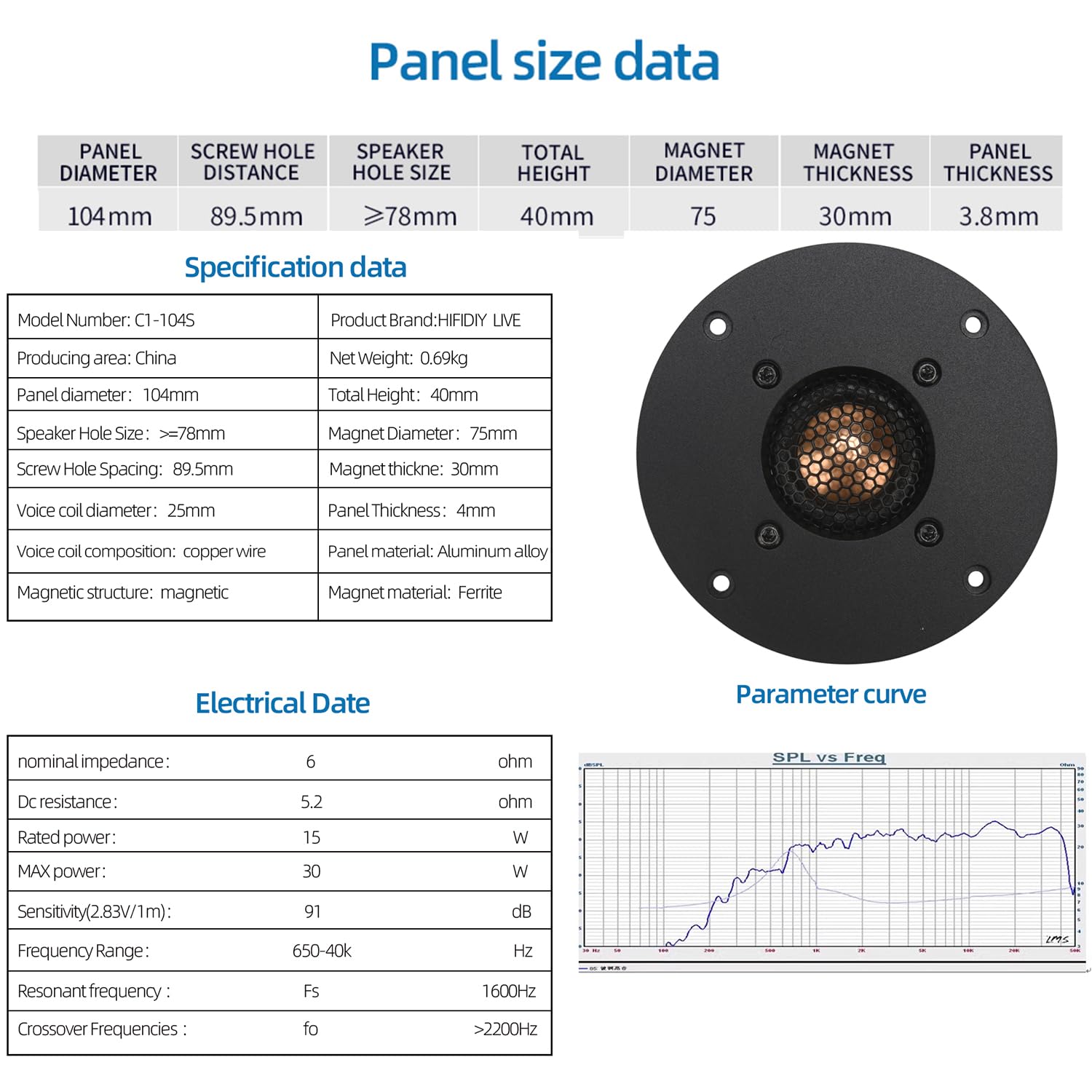 HIFIDIY LIVE 2PCS HI-FI 4 inch Tweeter Speaker Unit Beryllium Copper Film 6 OHM 30W Aluminum Panel Treble Loudspeaker C1-104S