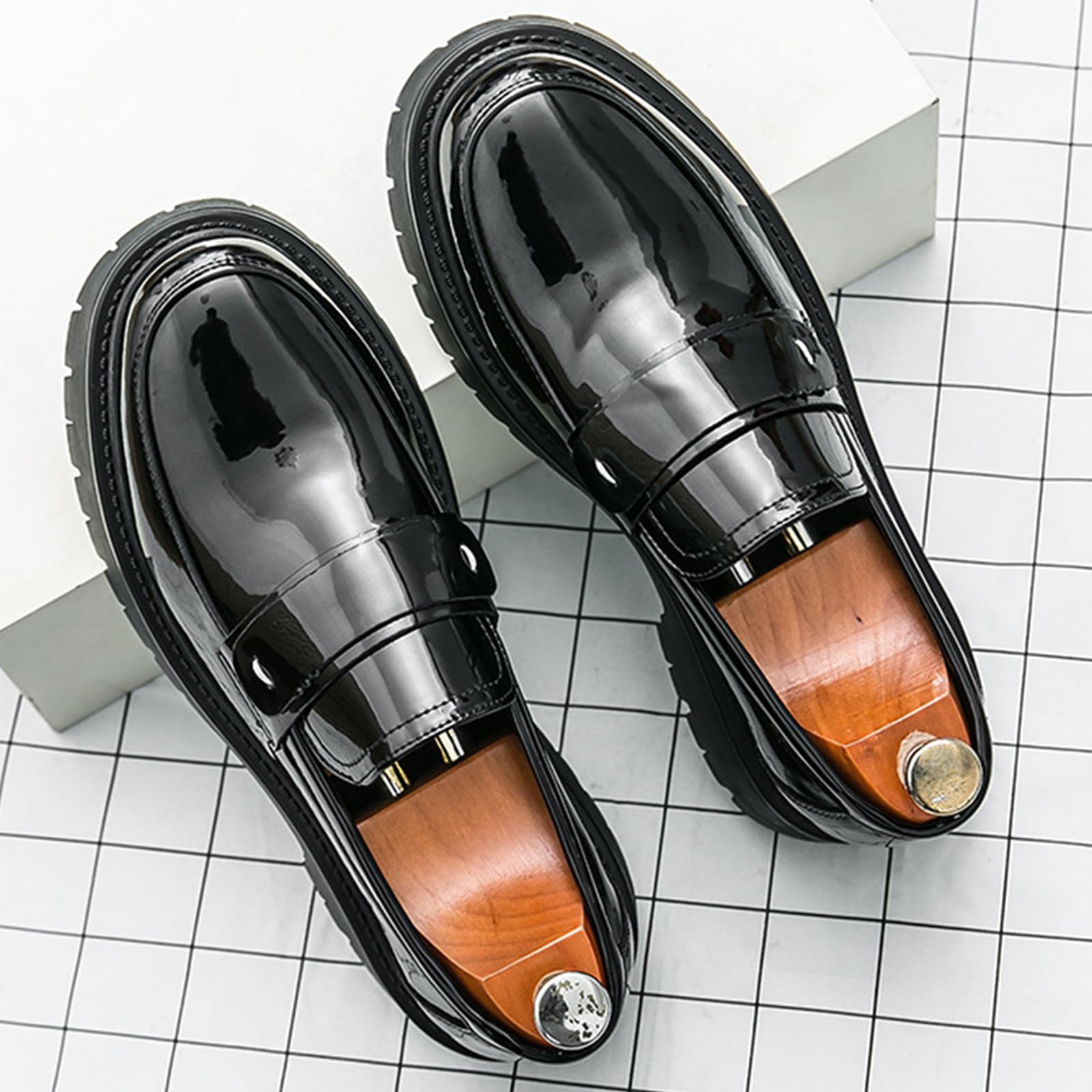 Scarpe Eleganti da Uomo Tacco Basso Scarpe Oxford Punta Arrotondata