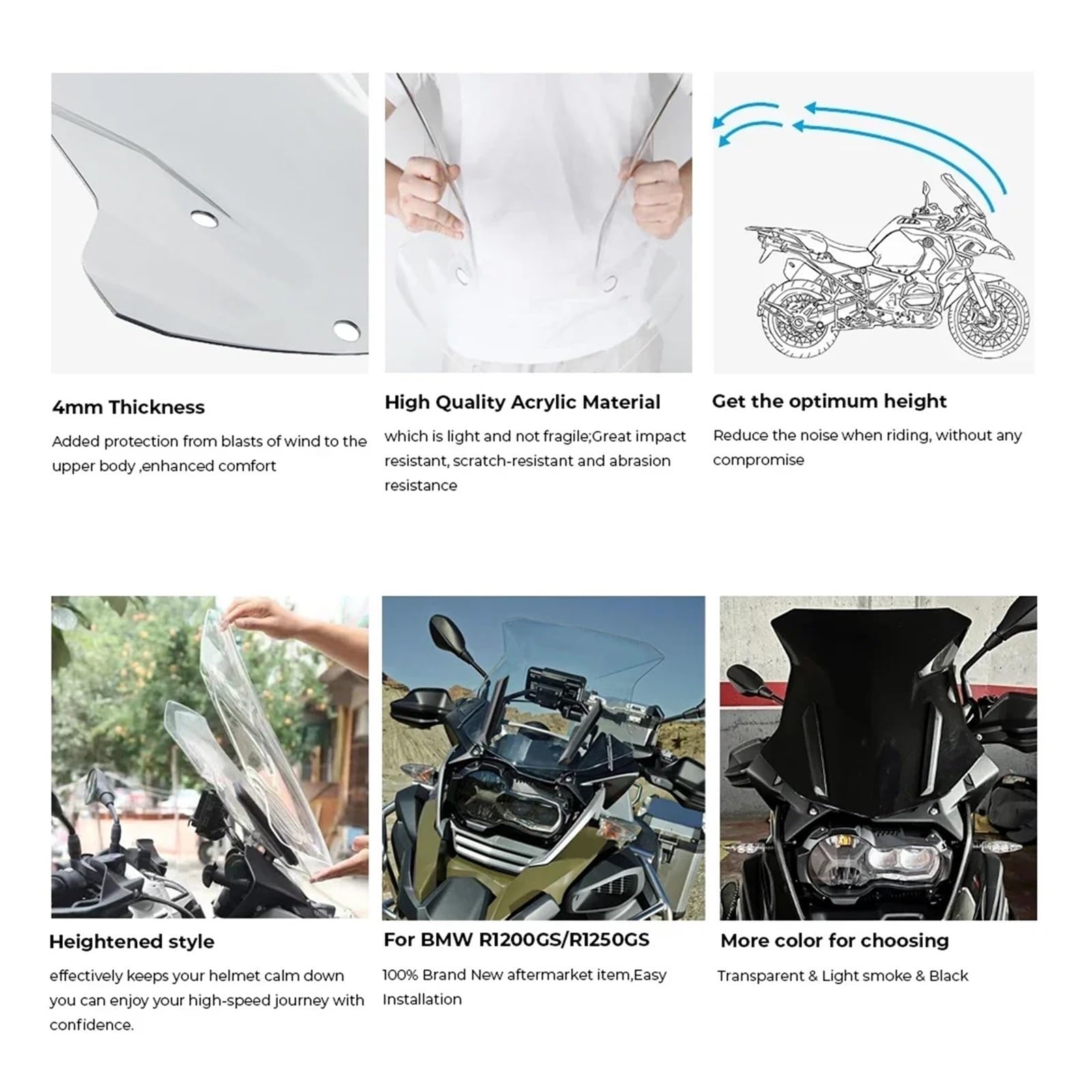 Deflector de Viento Parabrisas R1250GS Compatible con BMW R1200GS, R 1200 GS LC, R1250GS ADV Adventure. Protector De Pantalla. Deflector Cupula Moto