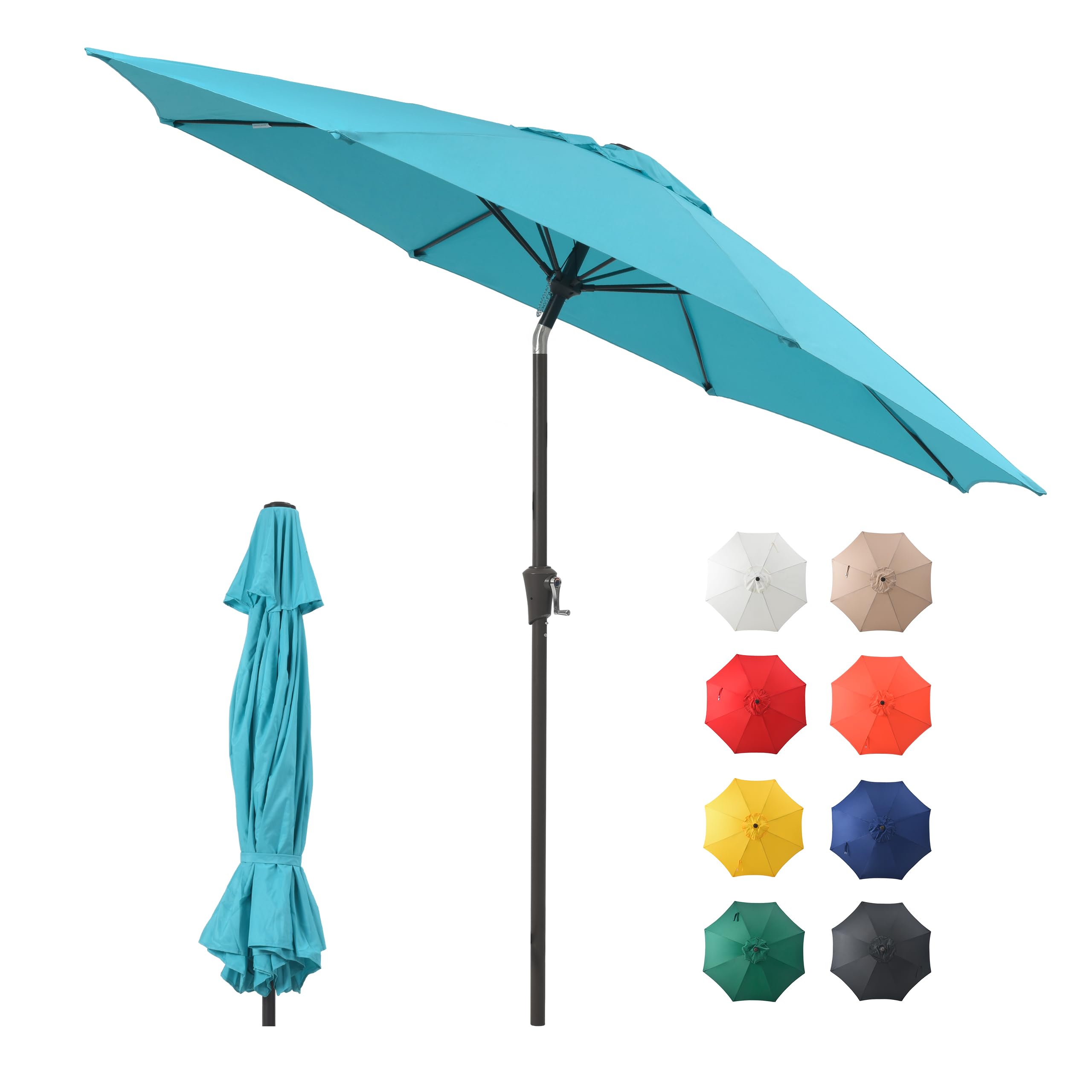 SOMEET Patio Umbrella Outdoor 9FT - Patio Table Umbrella with Push Button Tilt Crank UV Protection Waterproof Pool Umbrella for Market Terrace Beach Garden Deck Backyard Outdoor Restaurant Light Blue