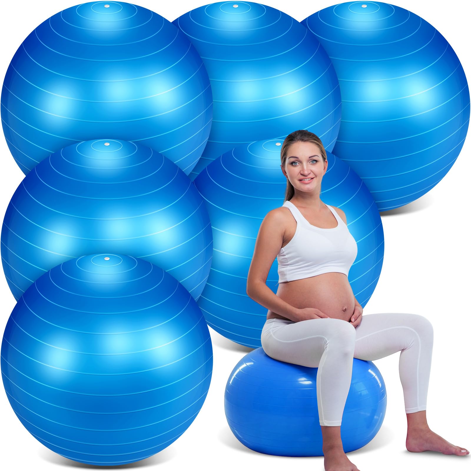 Hungdao Paquete de 6 pelotas de ejercicio inflables para embarazo y entrenamiento, 22 pulgadas, pelota de pilates resistente para yoga, estiramiento, terapia, equilibrio físico (azul)