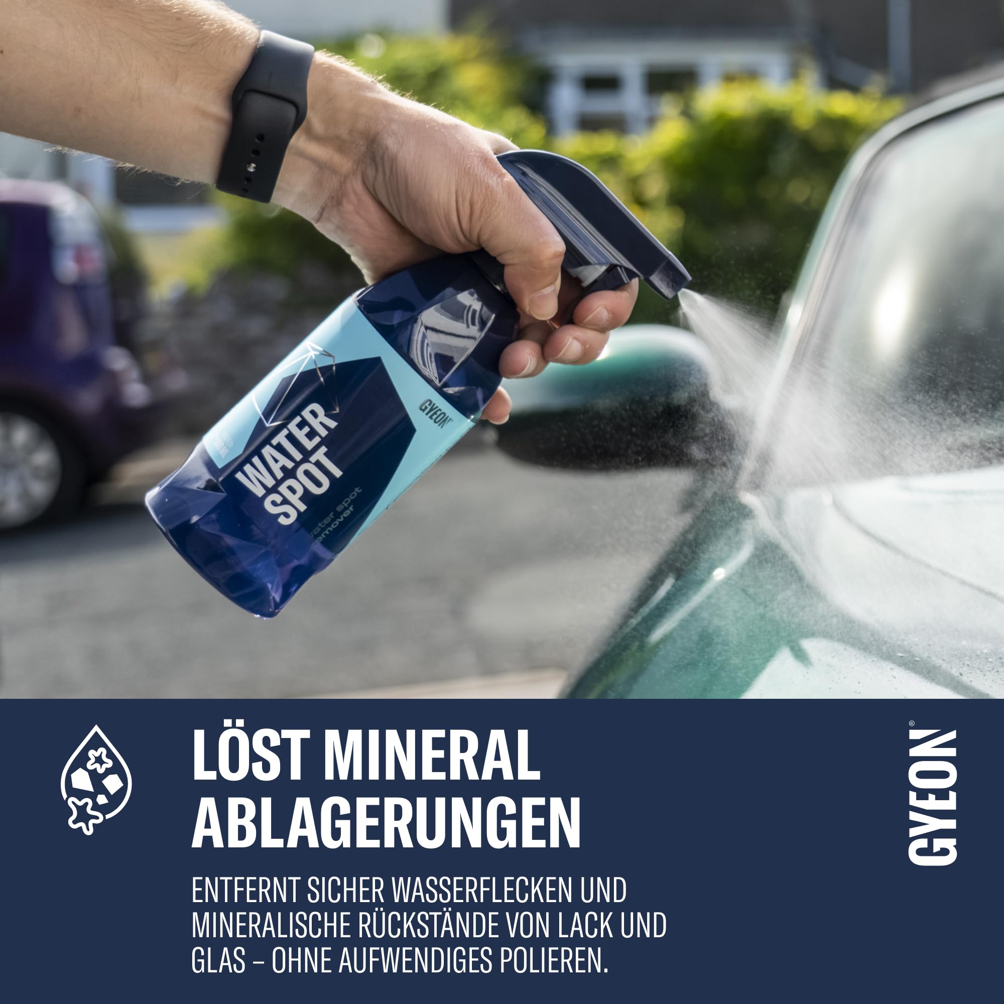 GYEON Q²M WaterSpot – Wasserfleckenentferner für Lack und Glas, sicher auf Beschichtungen, entfernt Kalkrückstände, klare Sicht und glatte Oberfläche (500 ml)