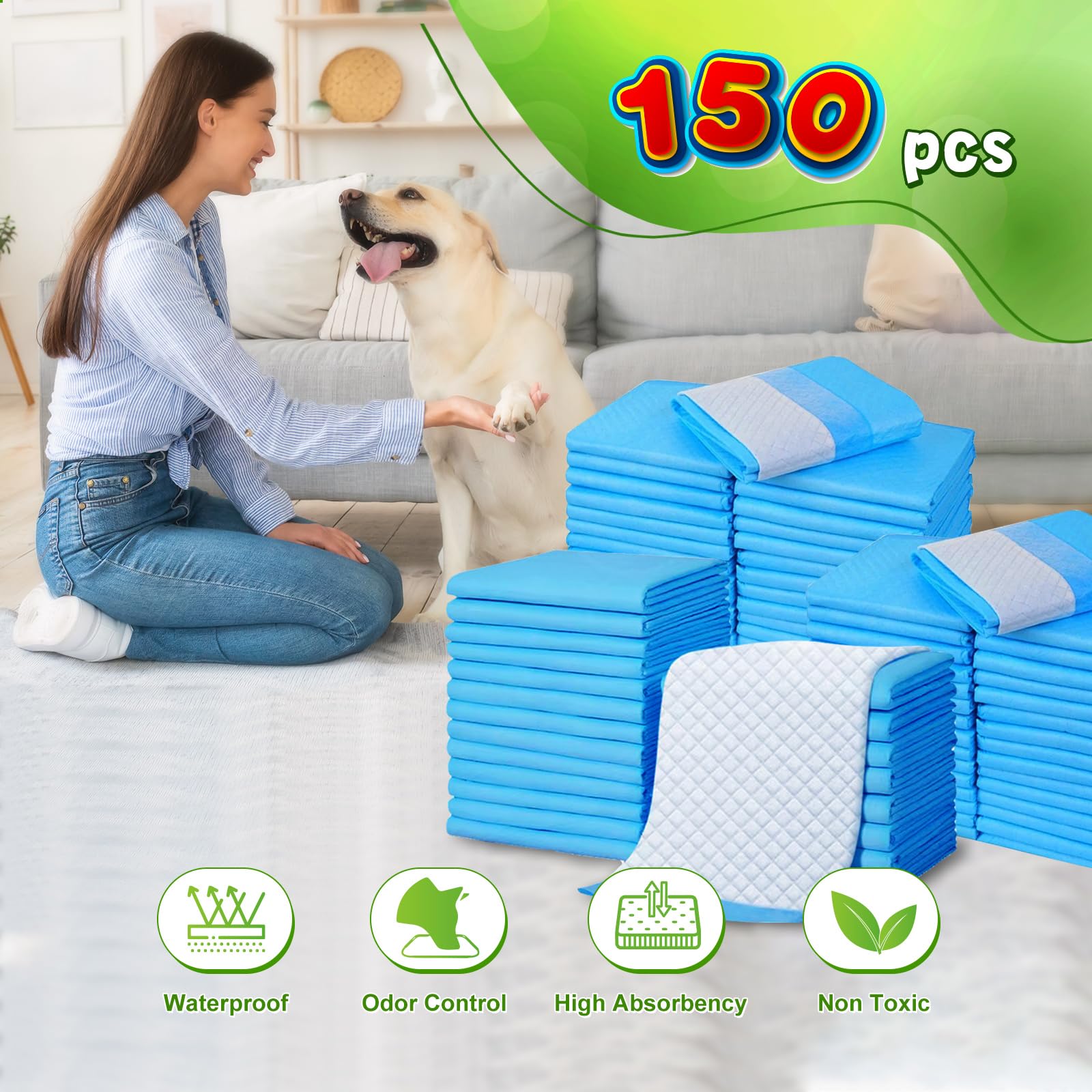 Almohadillas de entrenamiento para perros y cachorros, XL de 30 x 36 pulgadas, 150 unidades, almohadilla de 5 capas, también se puede utilizar con gatos, gatitos, animales pequeños, pitones y otros.