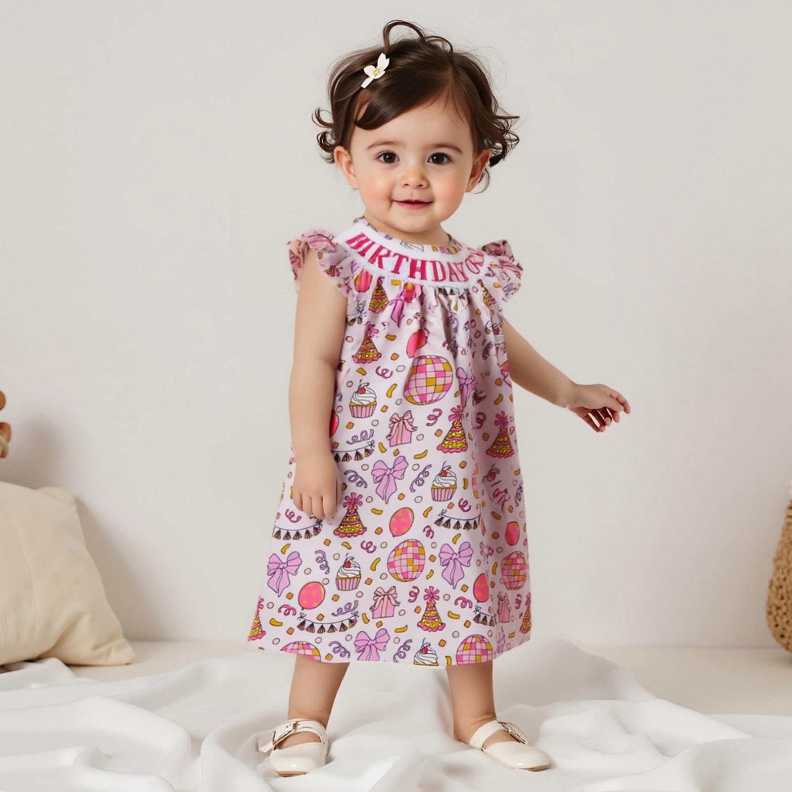 Socutebabe First 2nd 3rd 4th 5th Birthday Outfit Girl Smocked Birthday Dress Toddler Birthday Outfits for Girls (Bow Pink, 2-3 Years)