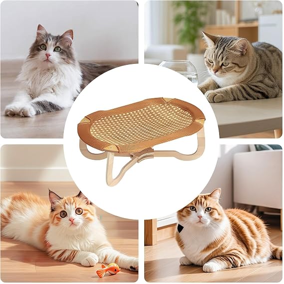 Rattan Cooling Bed for Cats Hot Weather Breathable Scratch-Resistant Woven