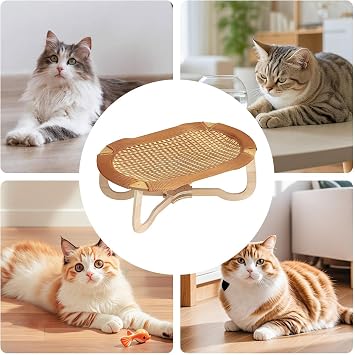 Rattan Cooling Bed for Cats Hot Weather Breathable Scratch-Resistant Woven
