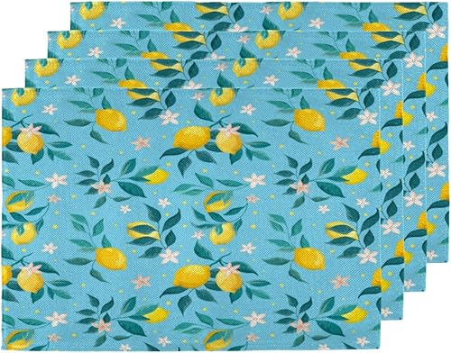Plant Lemon Decor Placemats Set of 4 Table Mats Washable Placemat Waterproof Place Mats for Party Home Dining Table Decor 18x12 in