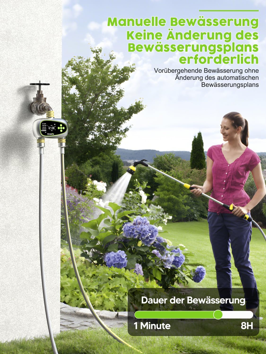 Centralina di Irrigazione 2 Vie Timer Irrigazione con Ingresso e Uscita in Ottone Ritardo della Pioggia e Irrigazione Automatica Manuale con Programmi per Prati e Giardini