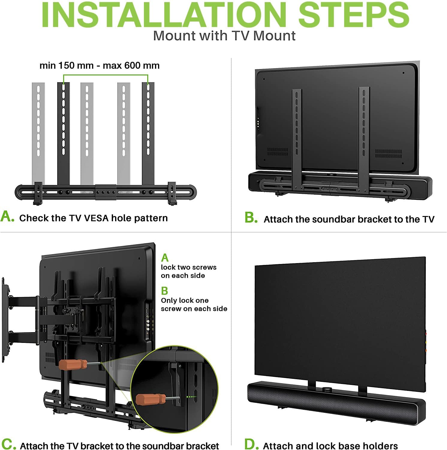 Techly 366372 Soporte universal para barra de sonido de pared o soporte máximo VESA 600 x 400 negro