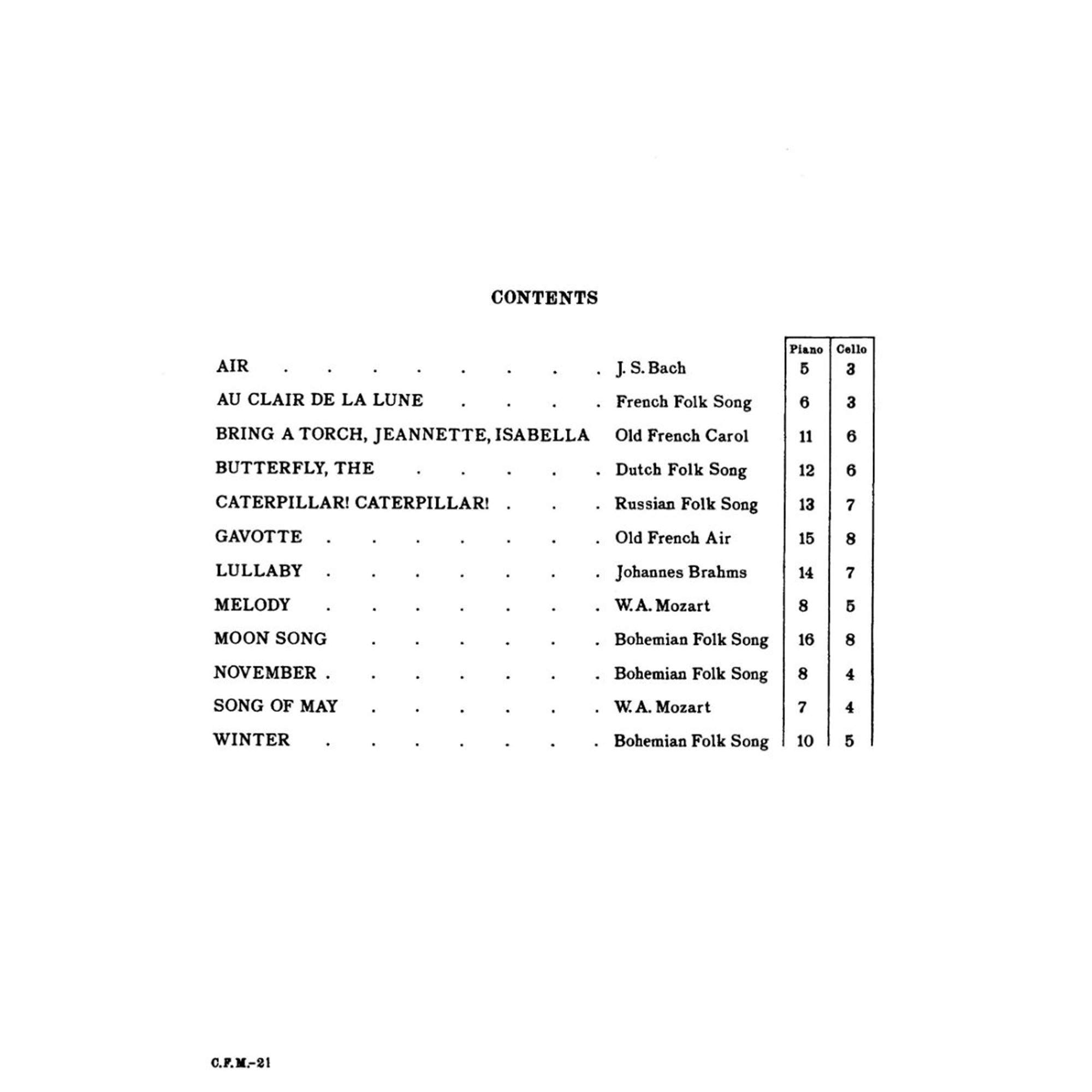Classic Folk Melodies in the First Position Cello and Piano by Charles Krane Theodore Presser