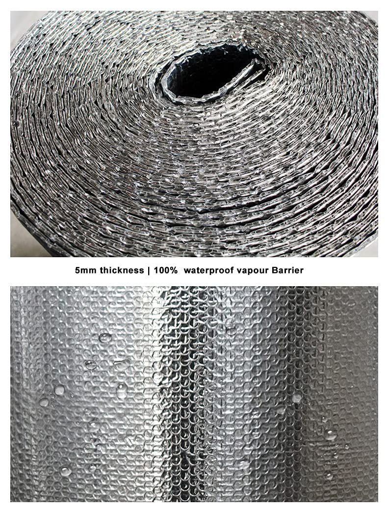 NAKAN Rotolo Isolante Termoriflettente, Isolante Foglio di Alluminio A Bolle Barriera Radiante 4-5 Mm per Capannoni, Pareti, Pavimenti, Solai, Condotti dell'Aria(Size:1x30m(3x98ft))