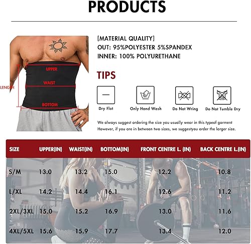 Miniatura 7 de Faja reductora de cintura para hombre, para bajar del vientre, pérdida de peso, pérdida de peso, estómago, sudor, entrenamiento, moldeador de