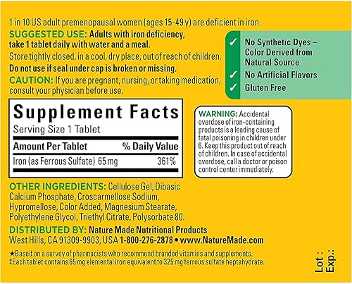 Miniatura 3 de Nature Made Tabletas de hierro de 65 mg (325 mg de sulfato ferroso), suplemento dietético para soporte de glóbulos rojos, 180 comprimidos..