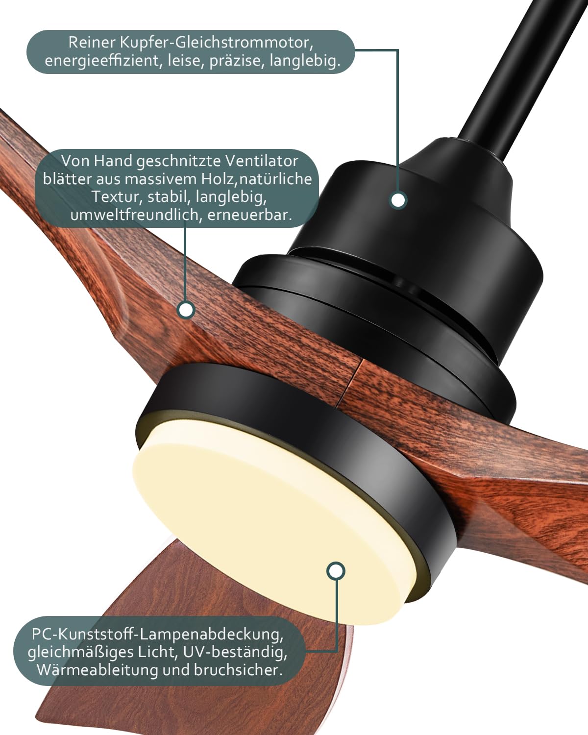 Ventilador de Techo con Luz y Mando a Distancia 132cm, Marrón